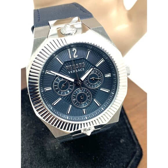 Versus by Versace Men 50 m (5 ATM) Water Resistance  Versus by Versace Mens Watch VSP1P1121 Quartz Blue Gray Dial Silver Leather 42mm